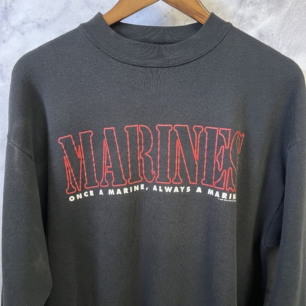 Vintage Marines Sweatshirt Adult Medium 90s Military Crew Neck Black